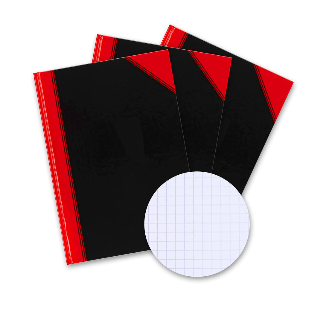 Bantex Notizbuch A4 kariert, 192 Seiten, 70 g/m², Hardcover, schwarz, 3 Stück