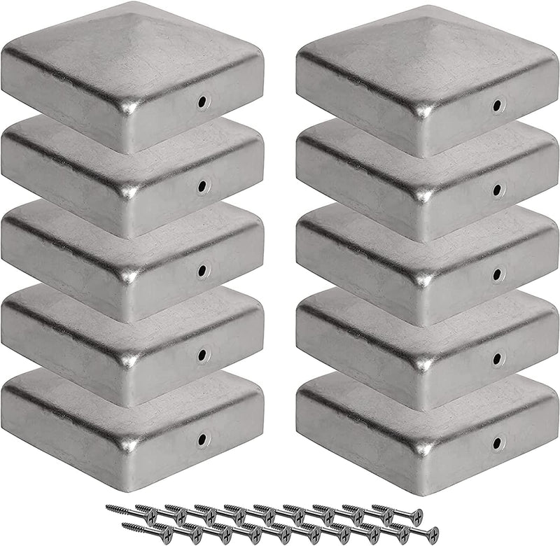 Pfostenkappen 12x12 cm - 10 Stück, 120x120 mm, Zaunpfosten Metall/Zaunpfosten verzinkt, Pyramiden Fo