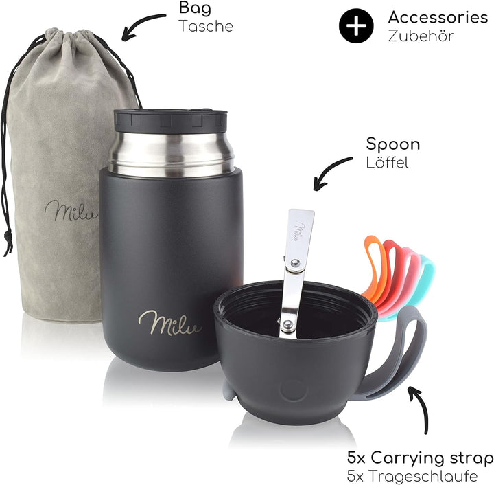 Milu® Thermobehälter 450, 650ml, 800ml | Edelstahl Warmhaltebehälter | Essensbehälter | Speisegefäss