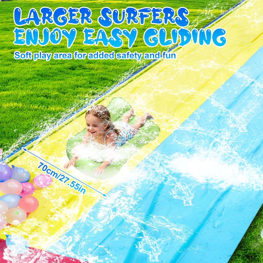 Double Wasserrutsche, 15.7ft x 55.1in Rutschbahn Outdoor Wasser mit 2 Bodyboards, Wassersprüher, Was