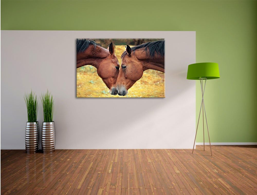 zwei schmusende Pferde, Format: 100x70 auf Leinwand, XXL riesige Bilder fertig gerahmt mit Keilrahme