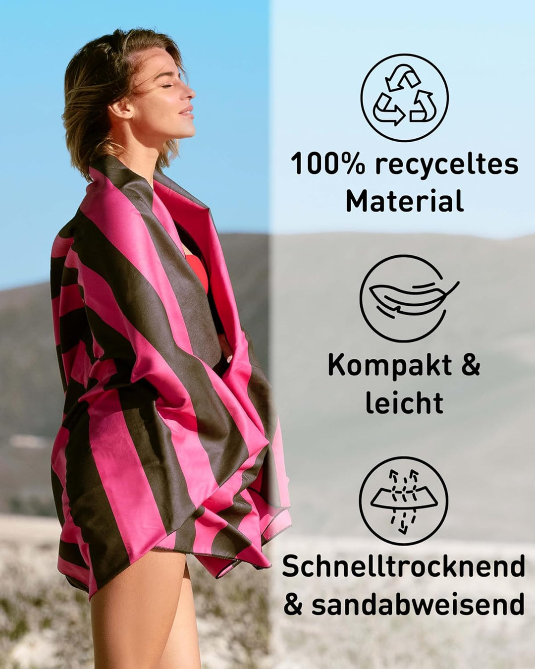Fit-Flip Strandtuch XXL aus Mikrofaser - leicht und schnelltrocknend - 100% recyceltes Strandhandtuc