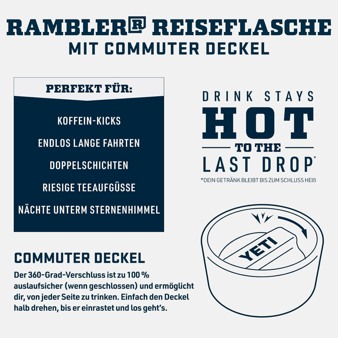 YETI Rambler Reiseflasche, Vakuumisolierter Edelstahl Mit Commuter Verschluss, Black, 12 oz (355 ml)
