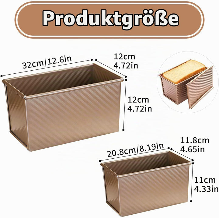 Toastbrot Backform mit Deckel 2er Set 1000g &amp; 450g: Kastenform mit Deckel 32x12x12cm &amp; 20,8x11,8x11c