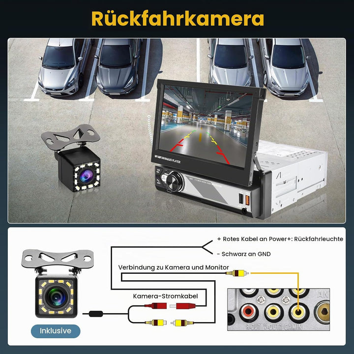 Hikity 1 Din Autoradio Wireless Carplay Andriod Auto 7 Zoll Manuelle Ausfahrbarem Bildchirm Auto Rad
