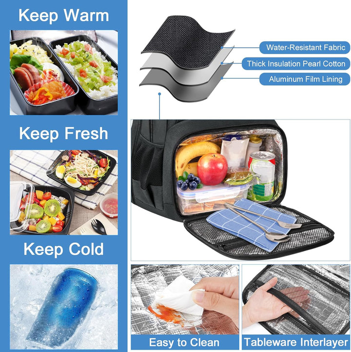 MATEIN Laptop Rucksack 17 Zoll mit Kühlfach, Lunch Rucksack Reiserucksack Herren mit USB Ladeanschlu