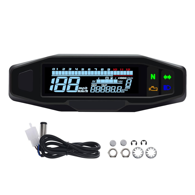 KAOLALI Universal-Digital-Tachometer für Motorrad, mit LCD-Display, Vergaser, Kilometerzähler mit Se