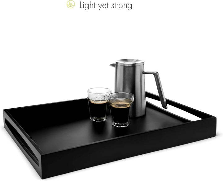 Leopold Vienna - Schwarzes Holz-Servier-Tablett 47.5 x 35 cm - eckiges Frühstückstablett mit hohem R