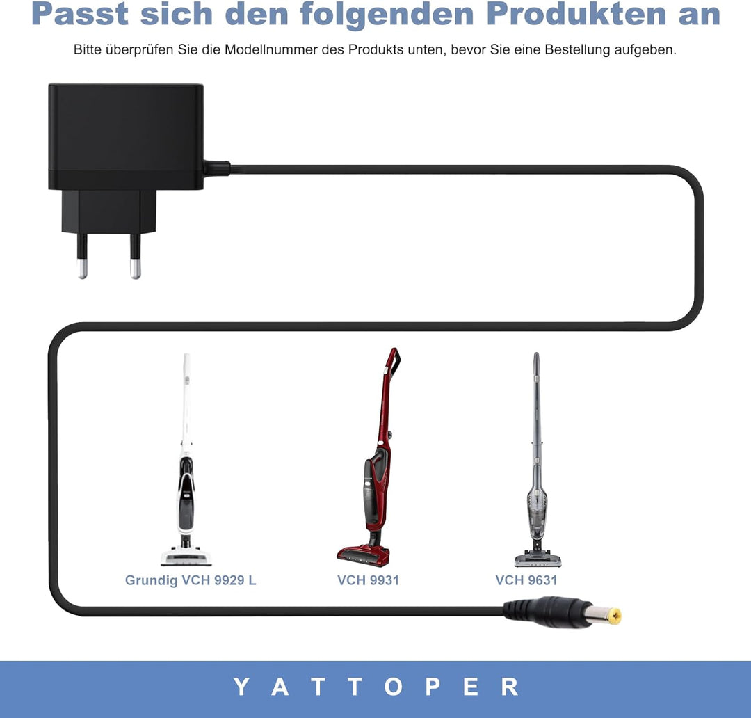22V Ladegerät Geeignet für Grundig VCH 9929 L/VCH 9931 / VCH 9631 Staubsauger Ladekable Netzteil