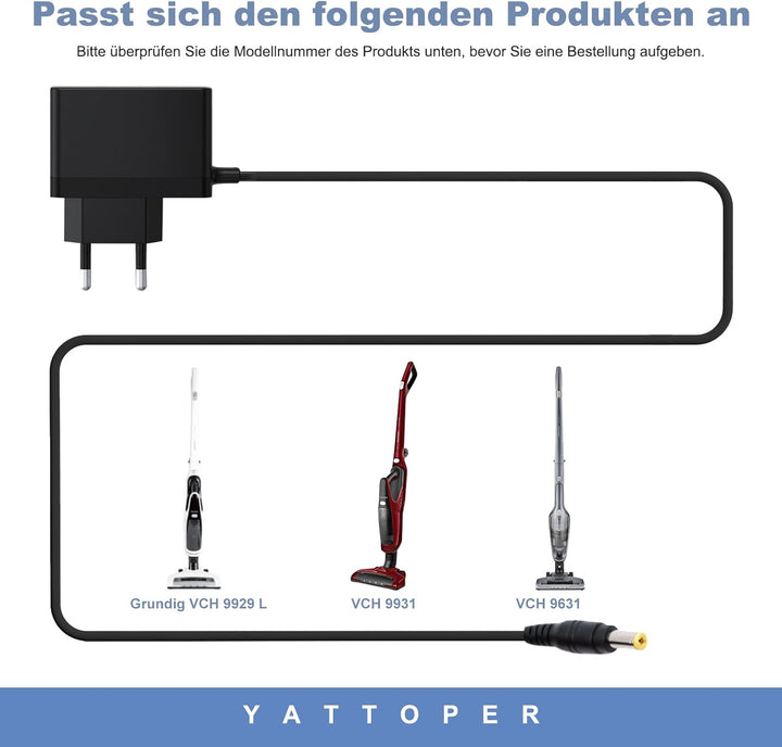 22V Ladegerät Geeignet für Grundig VCH 9929 L/VCH 9931 / VCH 9631 Staubsauger Ladekable Netzteil