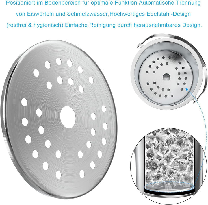 Edelstahl Eisbehälter 3L mit luftdichtem Deckel，Sieb und Eiszange，Eiswürfelbehälter doppelwandiger,