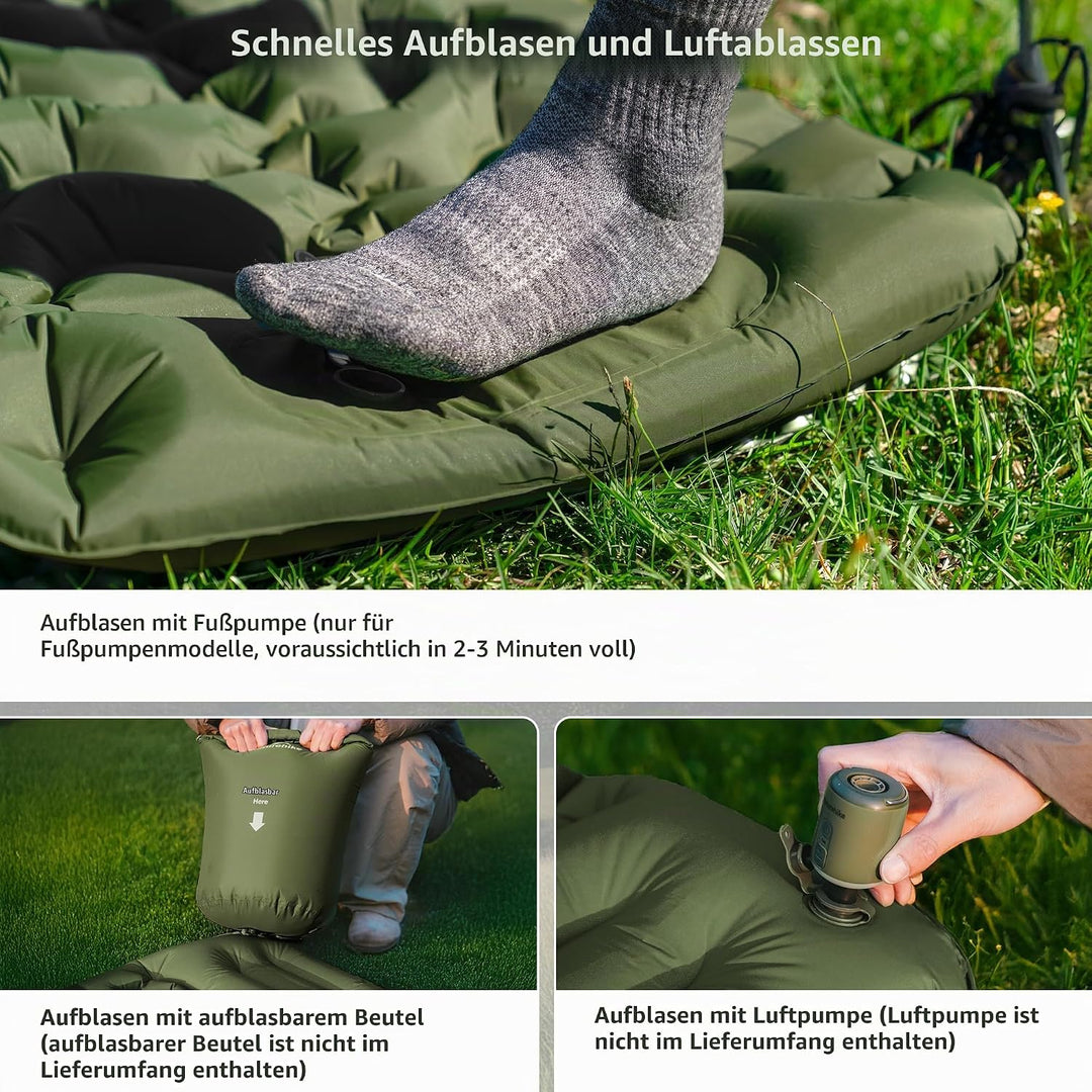 Naturehike Camping Isomatte, Ultraleichte Aufblasbare Schlafmatten, Integrierte Luftpumpe ist Einfac