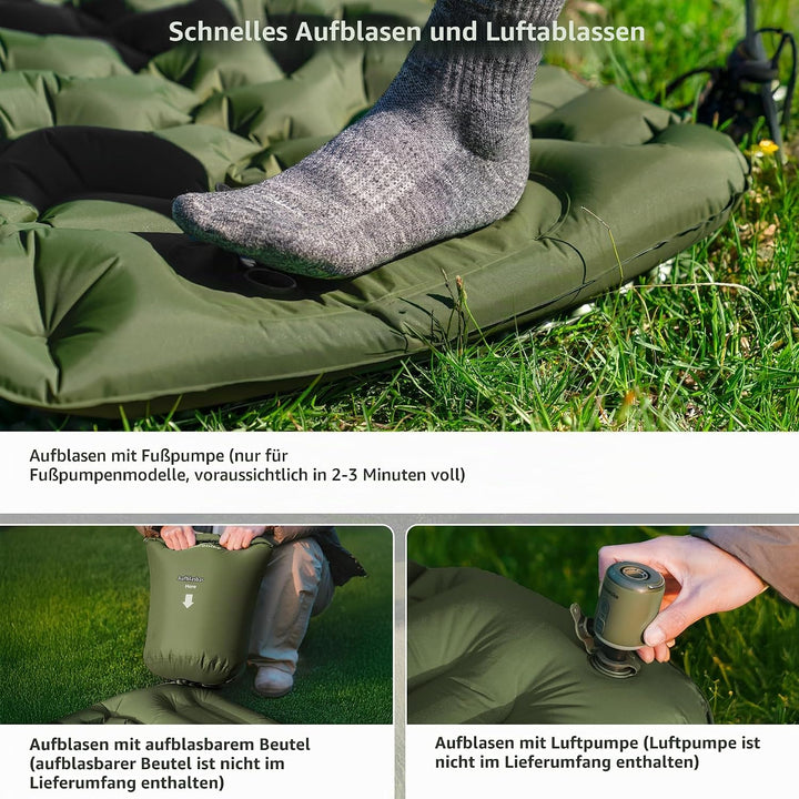 Naturehike Camping Isomatte, Ultraleichte Aufblasbare Schlafmatten, Integrierte Luftpumpe ist Einfac