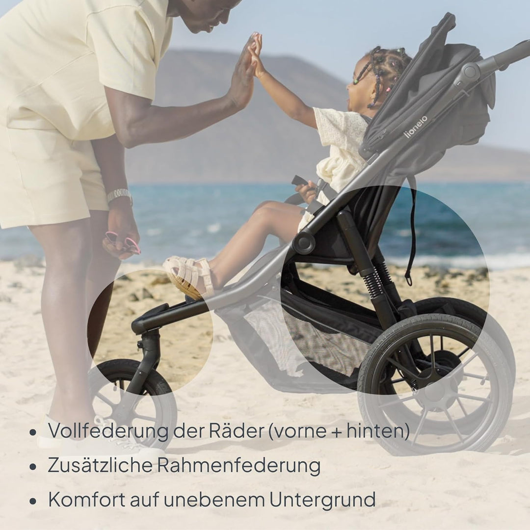 Lionelo Azura Kinderbuggy mit Luftreifen – hohe Federung, stufenlos verstellbare Liegeposition, XXL-