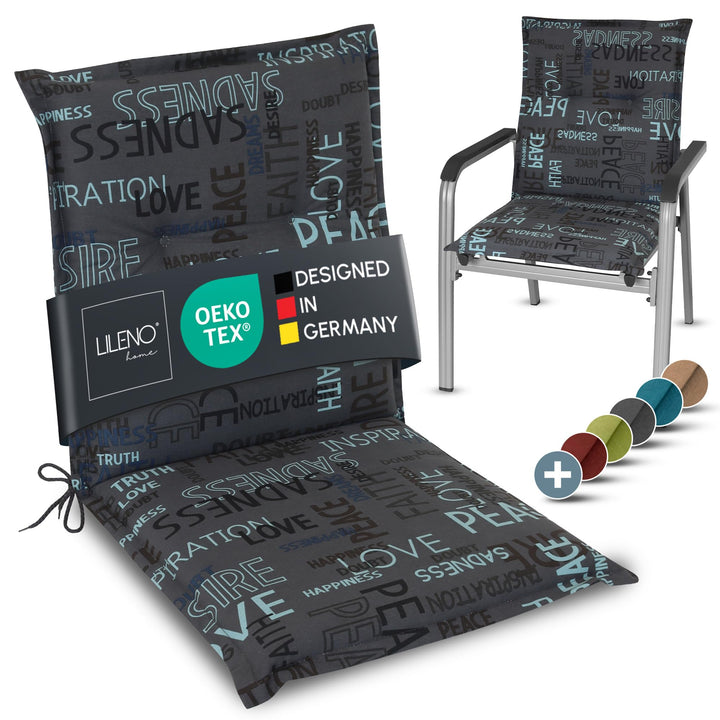 LILENO HOME Gartenstuhl Auflagen als [1er Set - Niedriglehner] in Letters Anthrazit - Bequeme Liegen