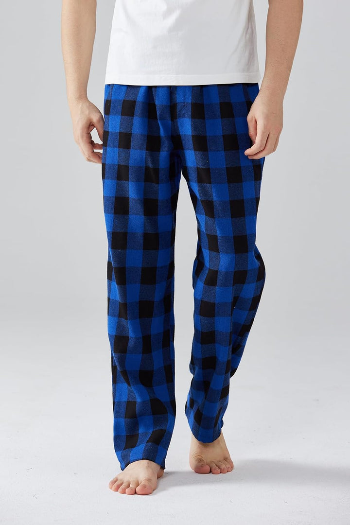 Herren Pyjamahose Flanell Baumwolle kariert Schlaf &amp; Lounge Hose, PJ Hose mit Taschen und Knopfleist