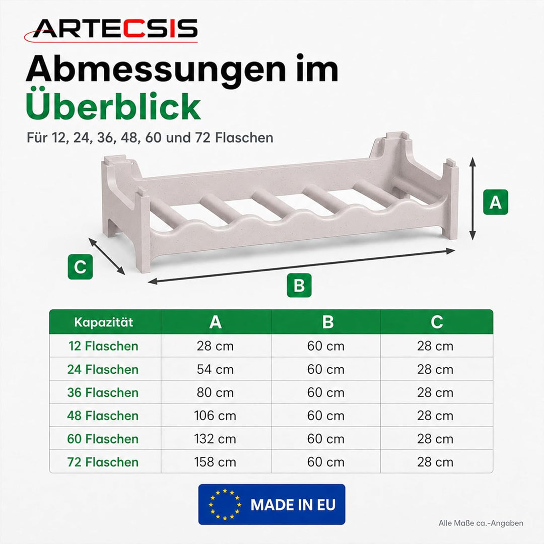 ARTECSIS Weinregal stapelbar Kunststoff für 72 Flaschen, stabiles Flaschenregal in Gastronomie-Quali