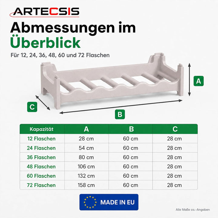 ARTECSIS Weinregal stapelbar Kunststoff für 12 Flaschen, stabiles Flaschenregal in Gastronomie-Quali