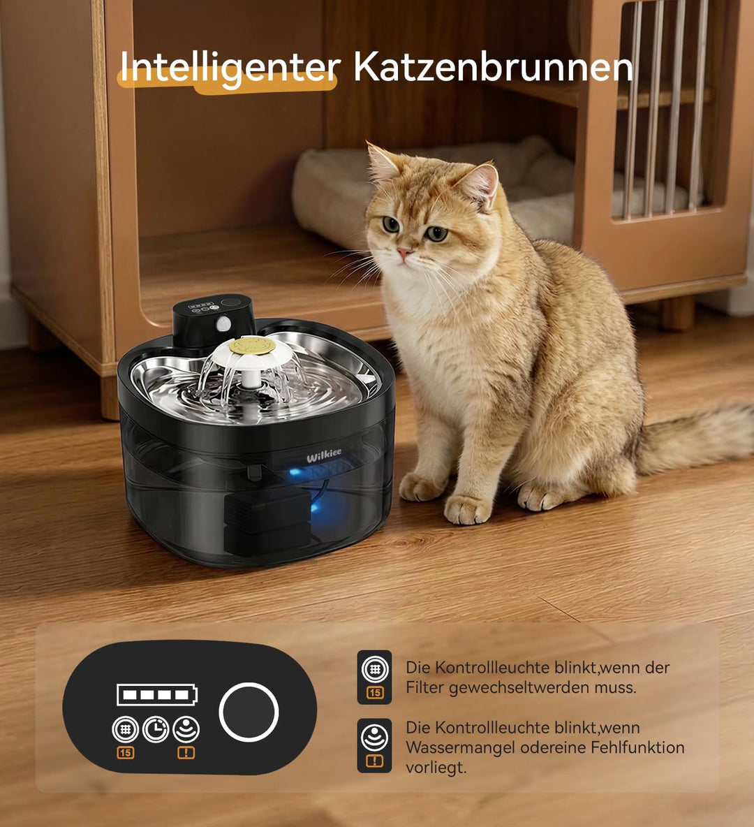 Katzenbrunnen kabellos, 2,8 L Trinkbrunnen für Katze mit 3 Filter, 4000mAh Akku & Ultra-leise (, Sch