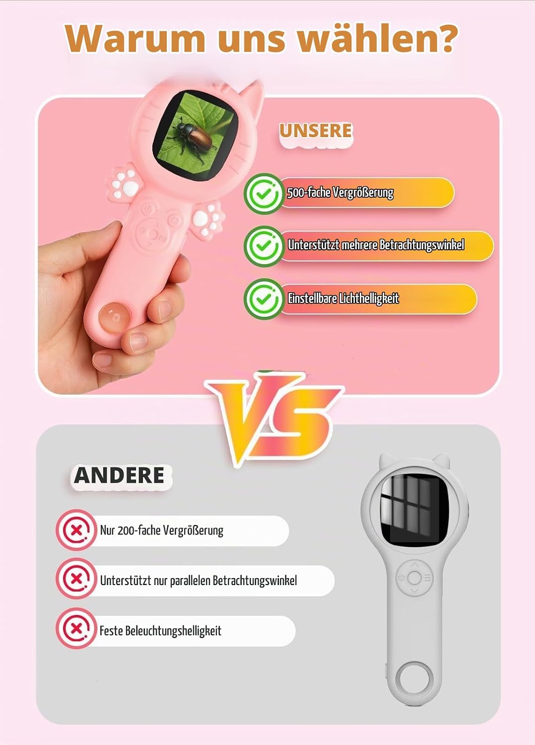 Mikroskop für Kinder, Mini Pocket Handheld Kid Mikroskop für Kleinkinder, Bildungswissenschaft Kit D