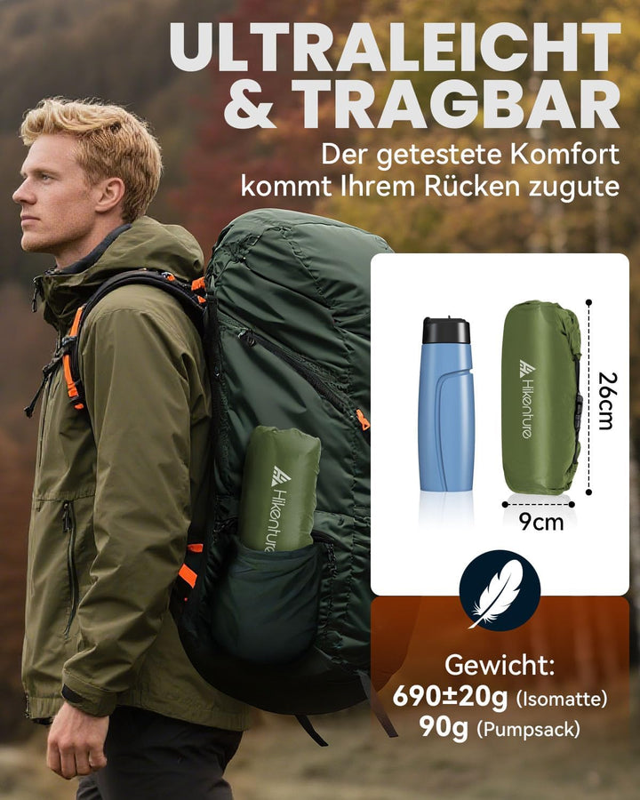 HIKENTURE Isomatte Camping R-Wert 6,2, 8CM Dicke Aufblasbare Isomatte Ultraleicht, Warme Schlafmatte