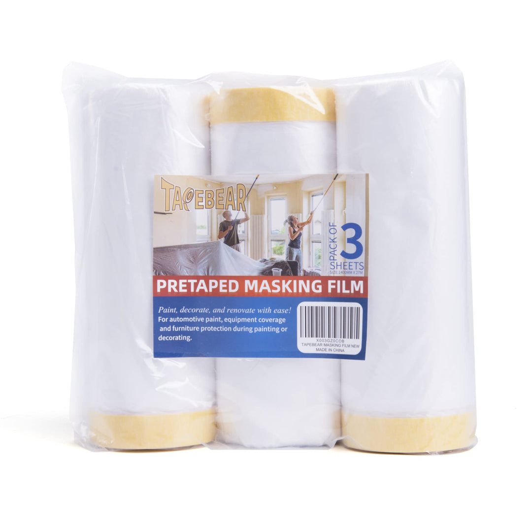 TAPEBEAR Abdeckfolie Mit Klebeband 3 Rollen, Transparent malerabdeckfolie, Selbstklebende Malerband