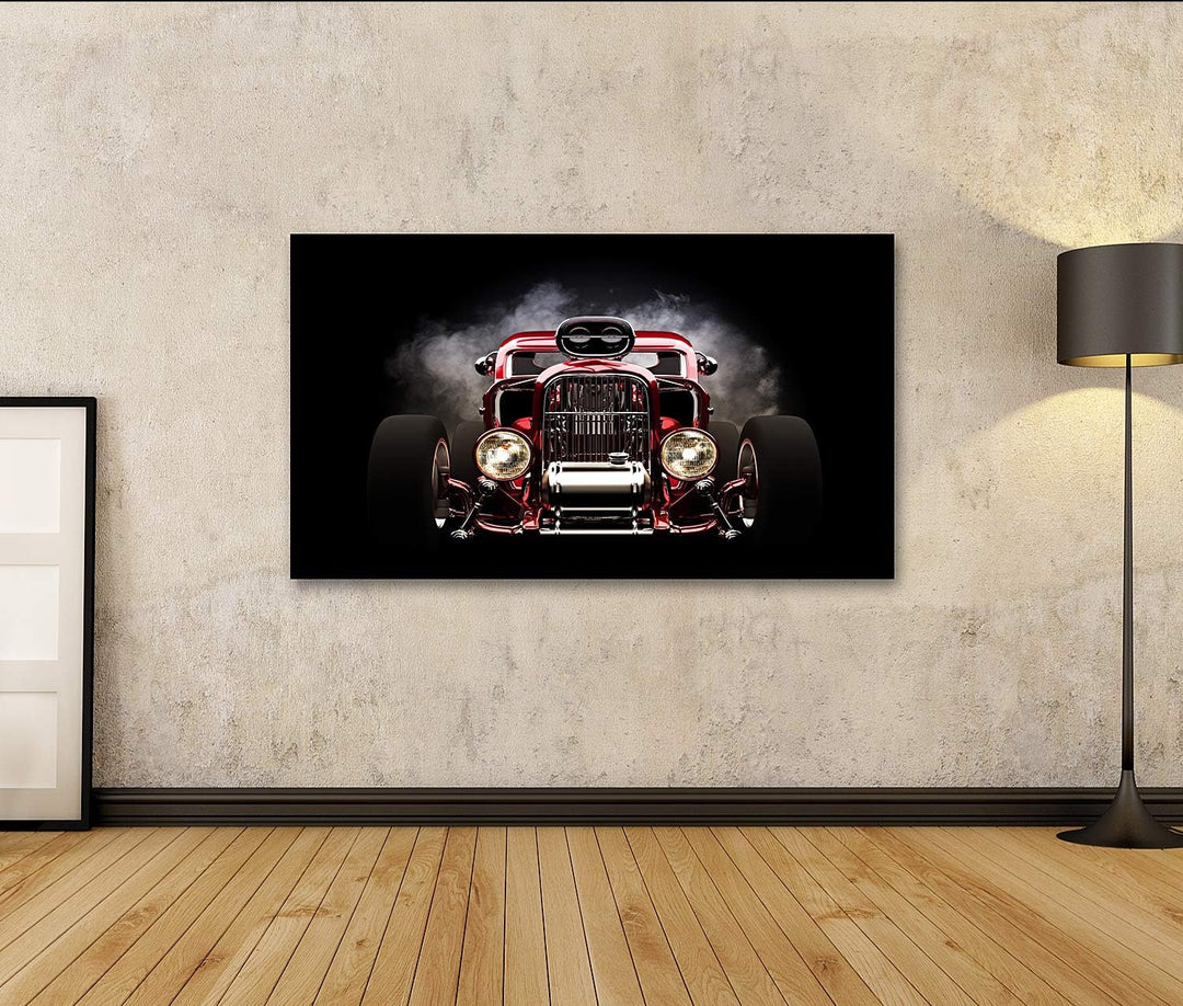 islandburner Bild auf Leinwand Hotrod Mit Rauch Hintergrund 3D Modell Bilder Wandbilder Poster Leinw