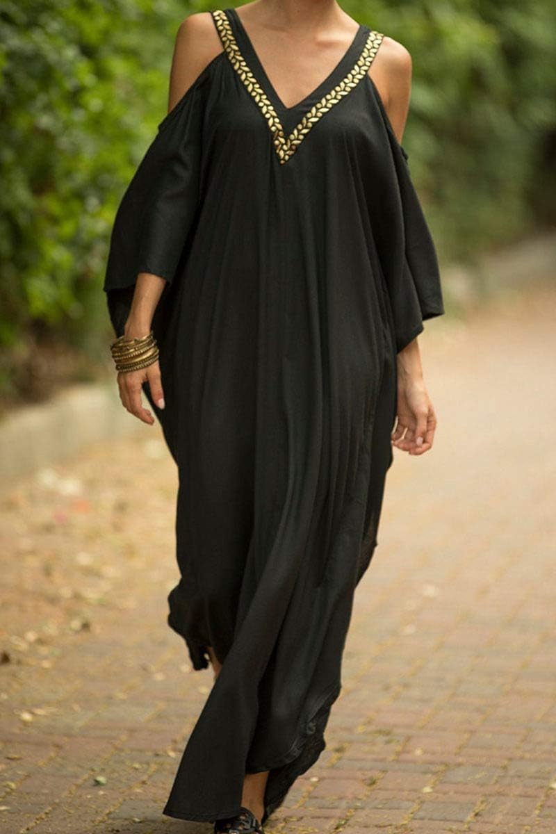 LikeJump Damen Chiffon Bohemien Kaftan Übergrösse Strandkleider Lang Kleid Kimono Badeanzug Cover Up