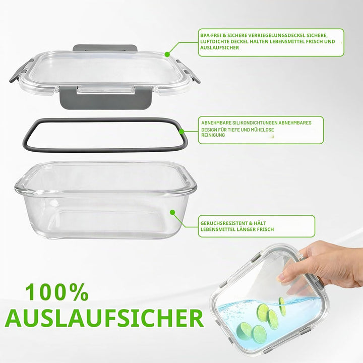 Brotdosen Glasbehälter mit Deckel,Glas Frischhaltedosen Set 20-teilig (10 Behälter &amp; 10 Deckel) BPA-