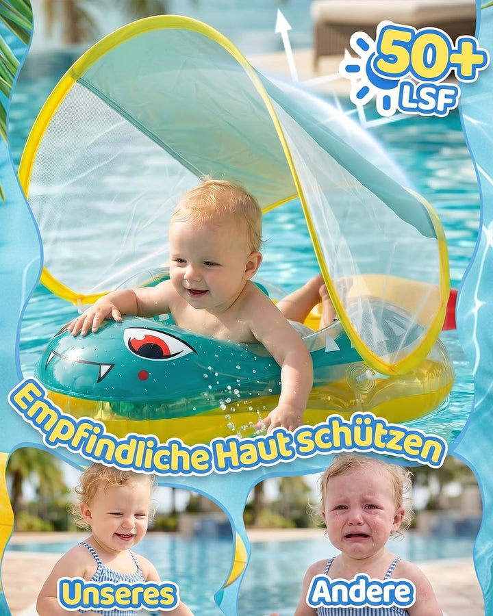 Baby Schwimmring mit UPF50+ Sonnendach Entfernbar, Premium Baby Float, Schwimmhilfe verstellbare Sch