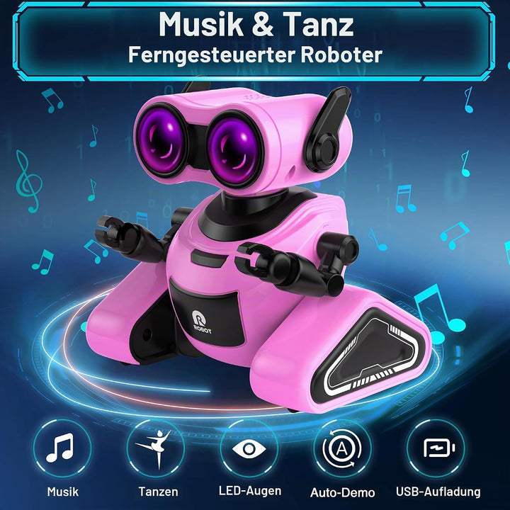 Yerloa Ferngesteuerter Roboter für Kinder Ab 4 Jahre - Mit 3D Aufklebern, Musik und Lichtern - Weihn