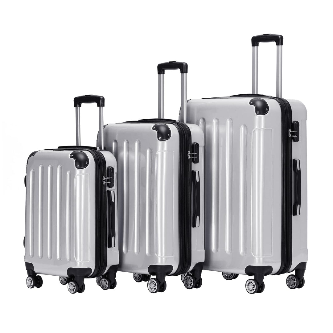 BEIBYE Hartschalen Koffer Trolley Rollkoffer Reisekoffer 4 Zwillingsrollen Polycabonat (Silber, Koff