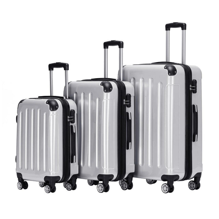 BEIBYE Hartschalen Koffer Trolley Rollkoffer Reisekoffer 4 Zwillingsrollen Polycabonat (Silber, Koff