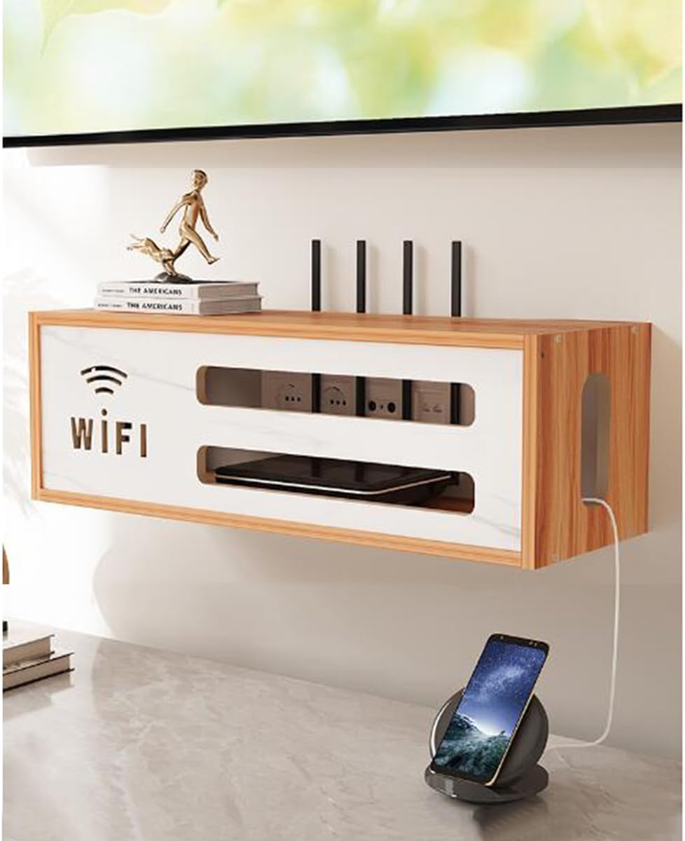 Router Schrank mit WiFi Box und Aufbewahrung für Router und Kabel, Wandmontierbares TV-Kabel-Organiz