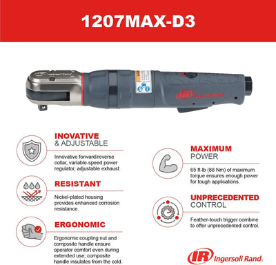 Ingersoll Rand Druckluft Ratschenschrauber 1207MAX-D3, 3/8 Zoll Ratsche, Elektrowerkzeug mit bis zu