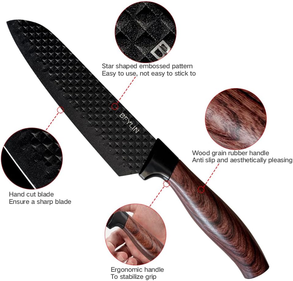 7 Stücke Messer Set Mit magnetischer Messerhalter,Küchen Messerset,Kochmesser,Santoku Messer,Gemüsem