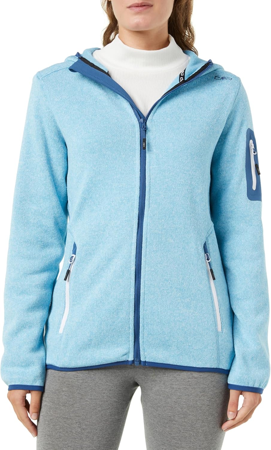 CMP Damen Damen-knit-tech-jacke mit Fester Kapuze WOMAN JACKET FIX HOOD D34 Himmelblaues Staubblau,