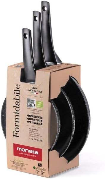 Moneta Formidabile Stone Set mit 3 Antihaft-Pfannen, 20-24-28 cm, auch für Induktion, 100% Made in I