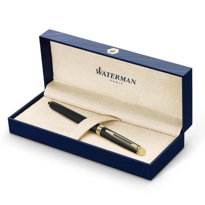 Waterman Hémisphère Tintenroller | Mattschwarz mit Goldzierteile | feine Spitze | Schwarze Tinte | G