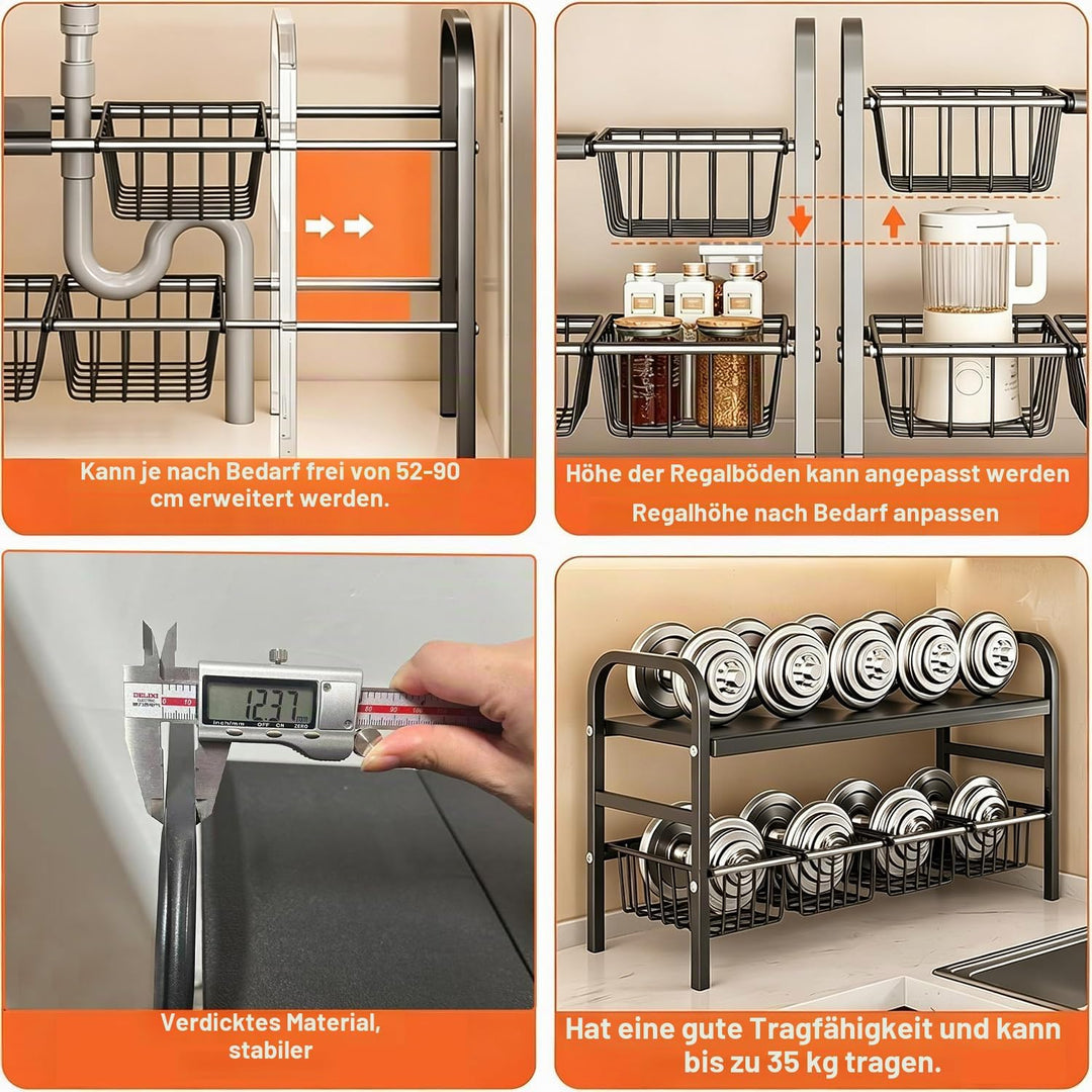 devesanter 2-stöckiger Unterschrank Organizer mit 6 Körben,verstellbar | Flexibles Schranksystem mit