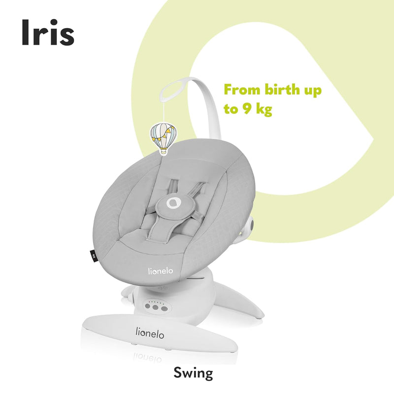 LIONELO Iris Elektrisch Babywippe 360o drehbar für Babys bis zu 9 kg Verstellbare Rückenlehne, 5 Wie