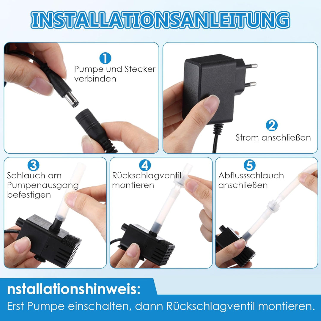 Automatische Mini-Tauchpumpe mit Wassersensor, 2,5m Schlauch & Rückschlagventil, 280L/h Kondensatpum