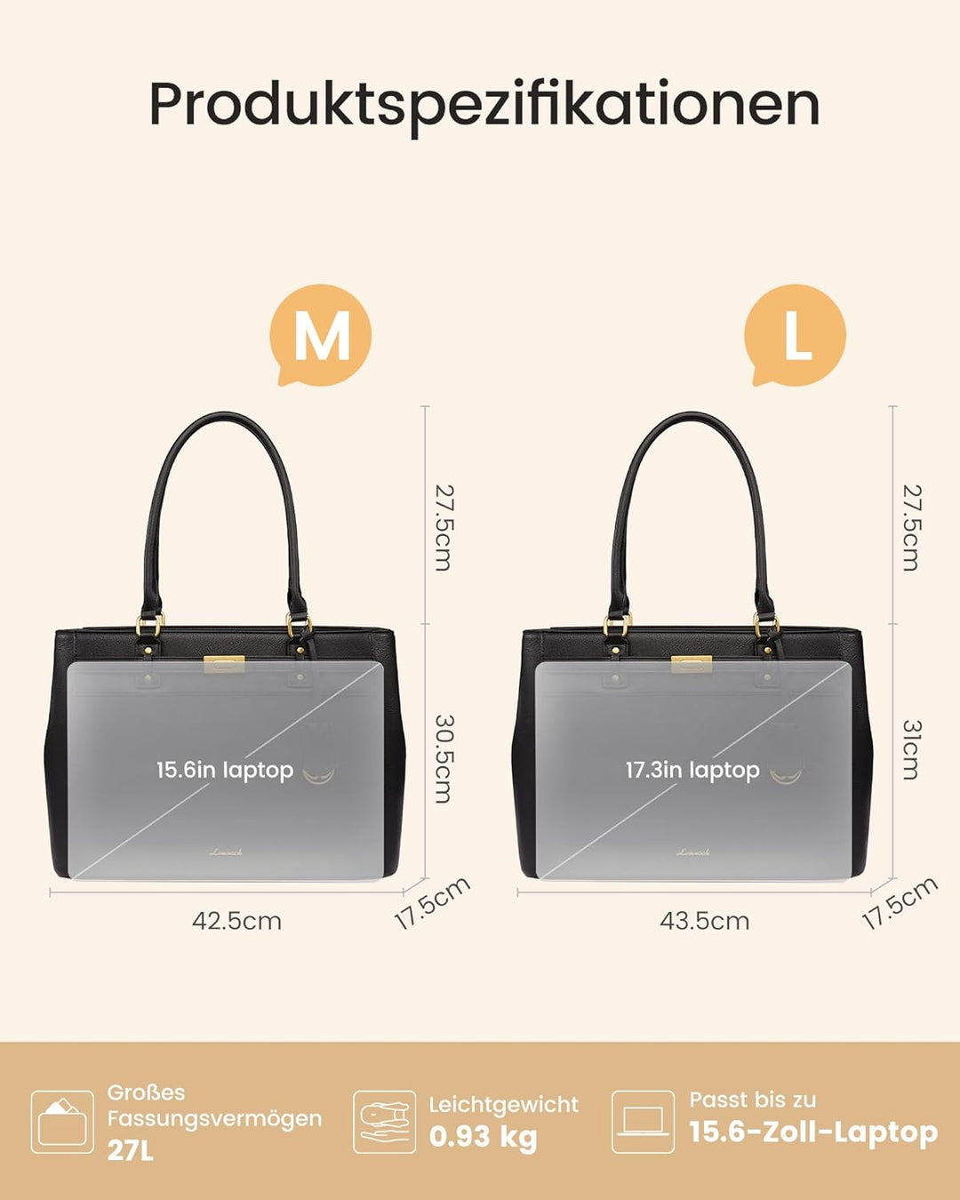 LOVEVOOK Handtasche Damen Gross, 15,6 Zoll Elegant Laptoptasche Arbeitstasche, PU Leder Business Sho