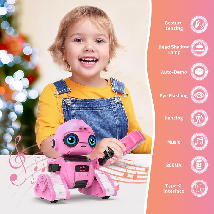 Roboter Spielzeug für Kinder – Wiederaufladbar, LED-Augen und Musik, RC-Roboter mit Gestensensor für