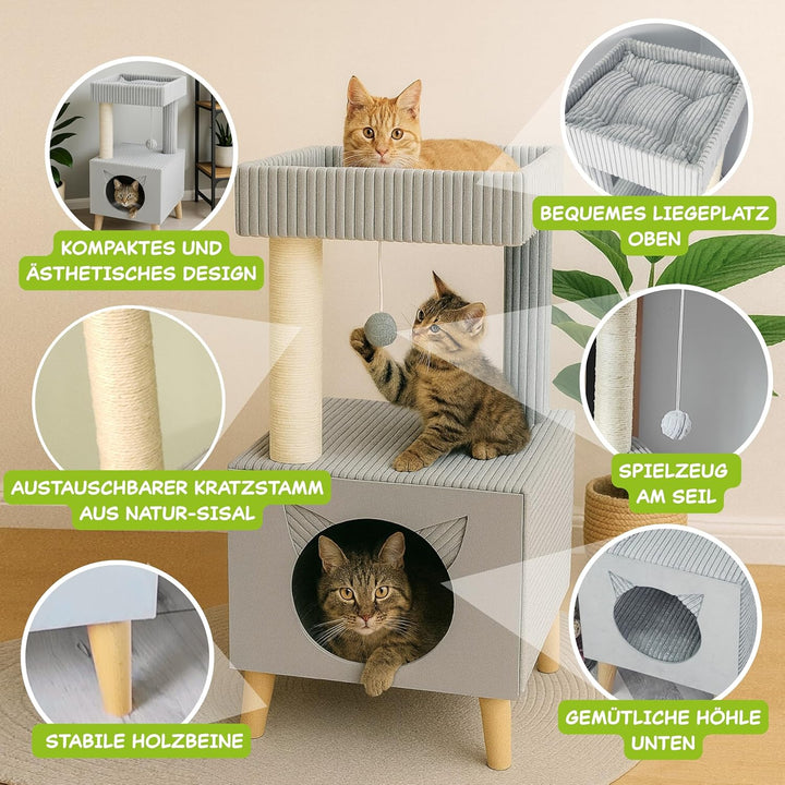 Outentin Premium Kratzbaum für Katzen – Stabiler Katzenturm mit Katzenhöhle, Waschbaren Bezügen &amp; Li