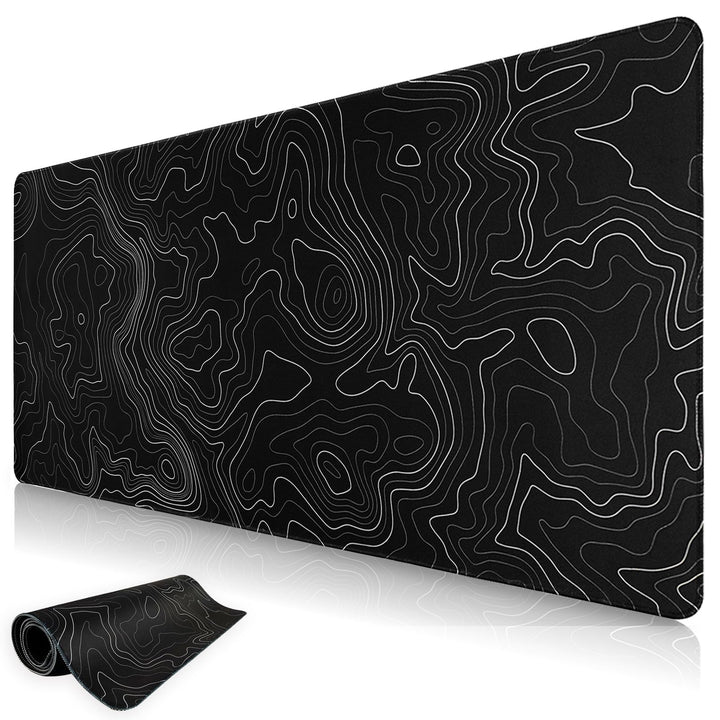 Niviy Mauspad Schwarz Topografische Karte 900x400mm | Waschbares XXL Gaming Mousepad mit genähten Ka