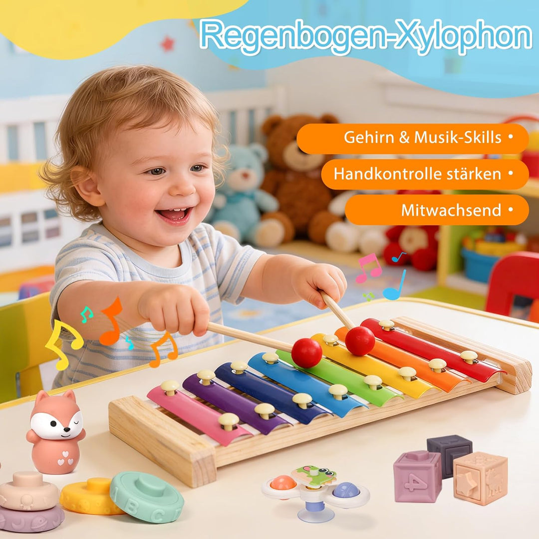Montessori Spielzeug für Kleinkinder 1–3 Jahre, 7-in-1 Lernspielzeug Aktivitätsset mit Stoffbuch, St