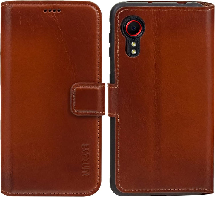 Suncase Book-Style Hülle kompatibel mit Samsung Galaxy Xcover 5 Leder Tasche (Slim-Fit) Lederhülle H
