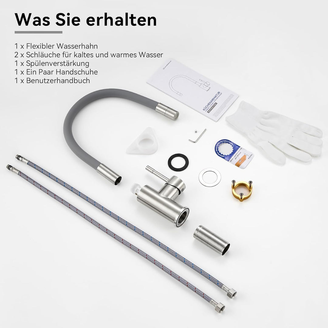 CECIPA Flexibler Küchenarmatur Grau, Wasserhahn Küche mit 2 Strahlarten, Mischbatterie Küche, Spülti