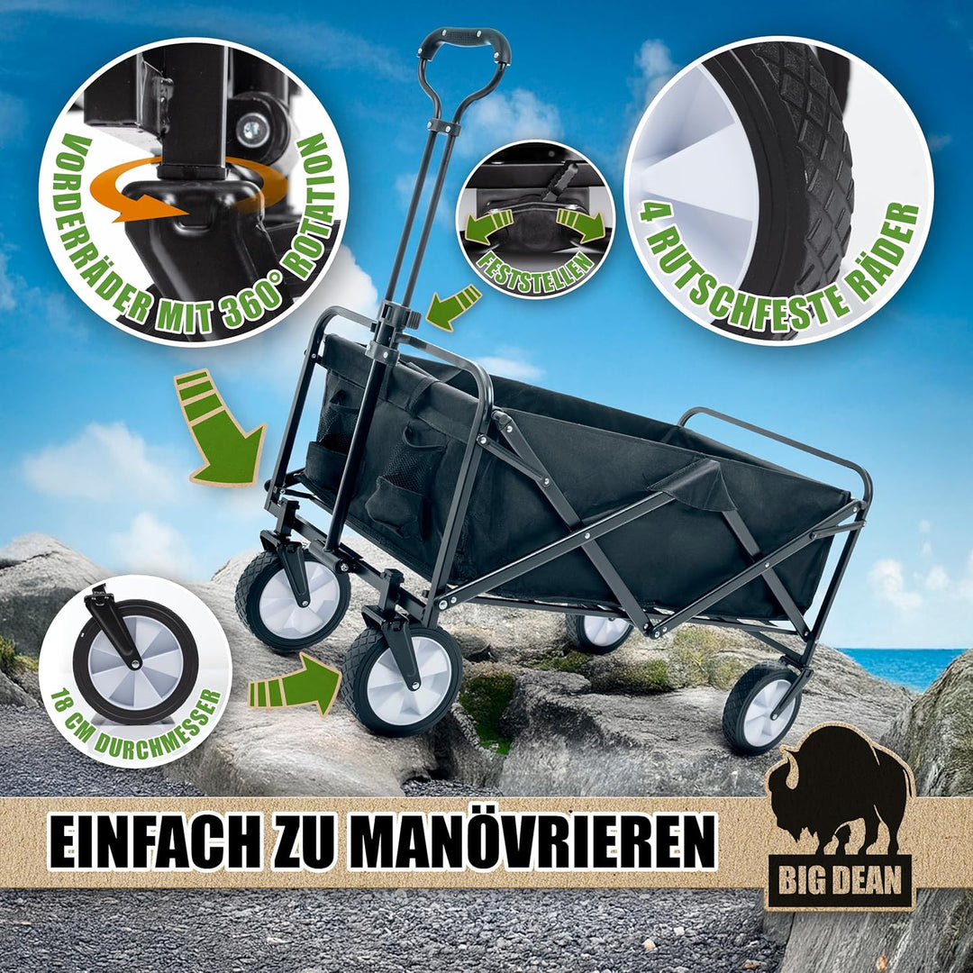 Bollerwagen faltbar 100kg belastbar 105L robuster Bollerwagen von BigDean | mit ausziehbarer Zugstan
